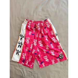Flow Society Mens Pink Gorilla Print Lacrosse Mesh Athletic Shorts Size Small